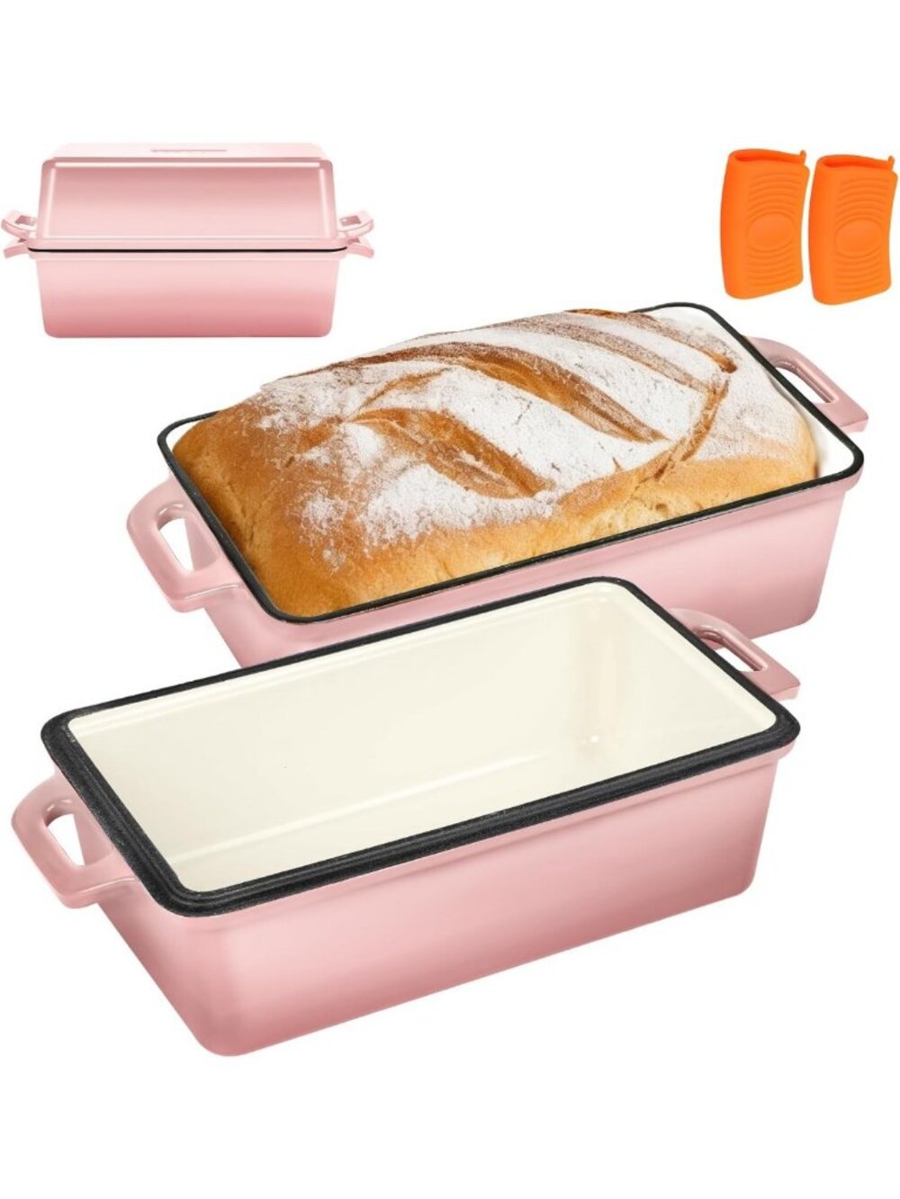 Enameled Cast Iron Bread Loaf Pan Set with Lid, 9x5 Sourdough & Meatloaf Baker